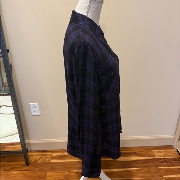 CAbi Moody Plaid Peplum Button Down Top Large Blue Black - Picture 6 of 10